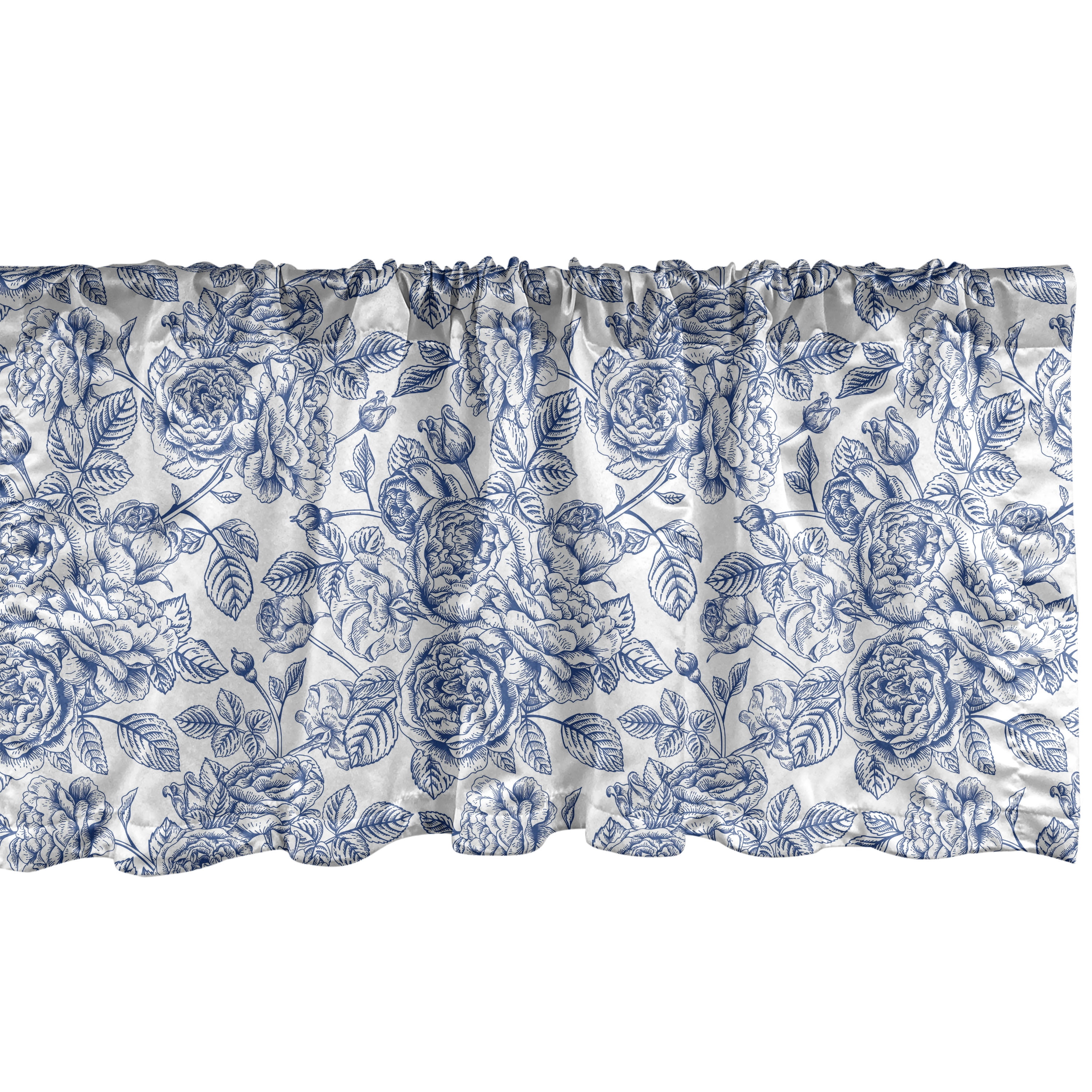 Vintage Floral Dark Violet and White Sateen Window Valance