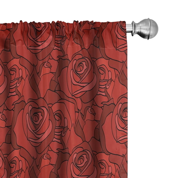 Ambesonne Roses 4-Panel Curtains, Rose Flowers Doodle Motif, 56"x84", Vermilion Charcoal Grey