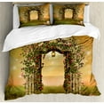thumbnail image 1 of Ambesonne Roses Duvet Cover Sets, Garden Art with Floral Fence, 2-King, Pale Brown and Green Brown, 1 of 7