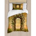 thumbnail image 1 of Ambesonne Roses Duvet Cover Sets, Garden Art with Floral Fence, 2-Twin, Pale Brown and Green Brown, 1 of 3