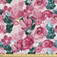 thumbnail image 1 of Ambesonne Roses Fabric by the Yard Upholstery, Avant Garde Roses Blooming, 3 Yards, Magenta Forest Green Rose, 1 of 5