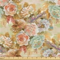 thumbnail image 1 of Ambesonne Roses Fabric by the Yard Upholstery, Colorful Blossoming Leaves, 2 Yards, Beige Caramel Salmon, 1 of 1