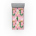 thumbnail image 1 of Ambesonne Roses Fitted Sheet, Botany Garden Flowers Print, Twin XL Size, Forest Green Pastel Pink, 1 of 5