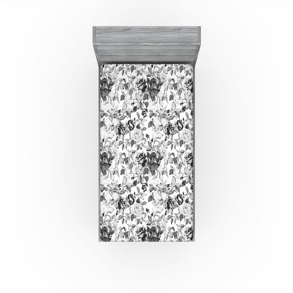 Ambesonne Roses Fitted Sheet, Romantic Innocent Floral Art, Twin Size, Grey White