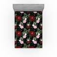 thumbnail image 1 of Ambesonne Roses Fitted Sheet, Tropical Floral Pattern Art, King Size, Peacock Green Raspberry, 1 of 5