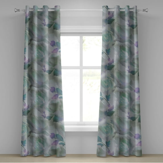 Ambesonne Roses Grommet Curtain, Blurry Garden Flowers Print, 50"x72", Mint Green Lilac and Grey