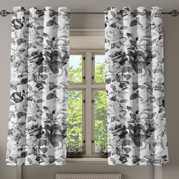 Ambesonne Roses Grommet Curtain, Romantic Innocent Floral Art, 50"x63", Grey White