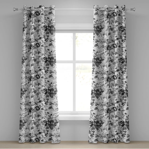 Ambesonne Roses Grommet Curtain, Romantic Innocent Floral Art, 50"x72", Grey White