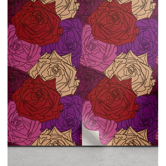 Ambesonne Roses Peel & Stick Wallpaper for Home, Dotted Colorful Floral Image, 13"x100", Multicolor