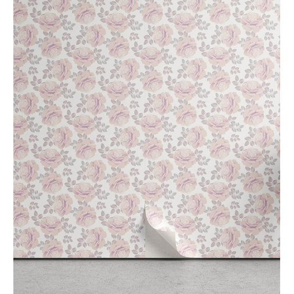 Ambesonne Roses Peel & Stick Wallpaper for Home, Pink Flowers in Pastel Tones, 13"x72", Rose Mauve