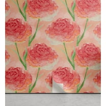 Ambesonne Roses Peel & Stick Wallpaper for Home, Romantic Silhouettes Floral, 13"x36", Dark Coral Fern Green