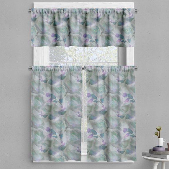 Ambesonne Roses Valance & Curtain, Blurry Garden Flowers Print, 55"x24", Mint Green Lilac and Grey