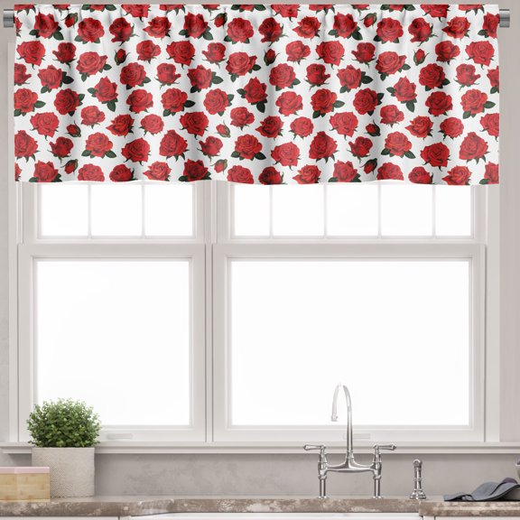 Ambesonne Roses Valance Pack of 2, Romantic Valentines Day Flora, 54"X12", Vermilion White