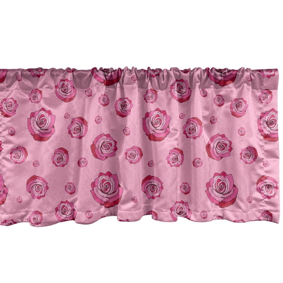 Ambesonne Roses Window Valance, Pink Tones Monochrome Flowers, 42" x 12", Pink and Raspberry