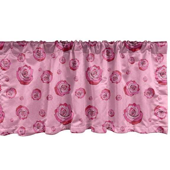 Ambesonne Roses Window Valance, Pink Tones Monochrome Flowers, 54" X 18", Pink Raspberry