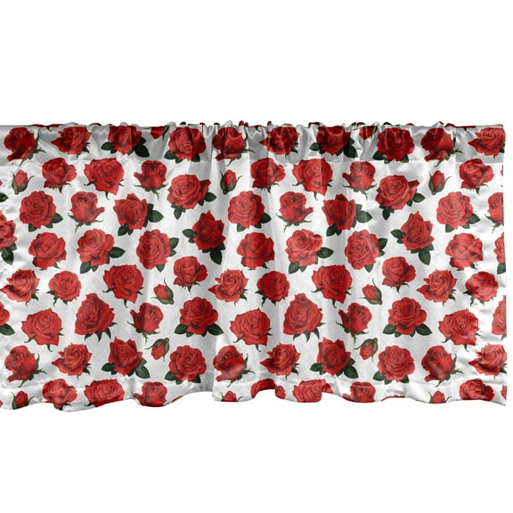 Ambesonne Roses Window Valance, Romantic Valentines Day Flora, 42" x 12", Vermilion White
