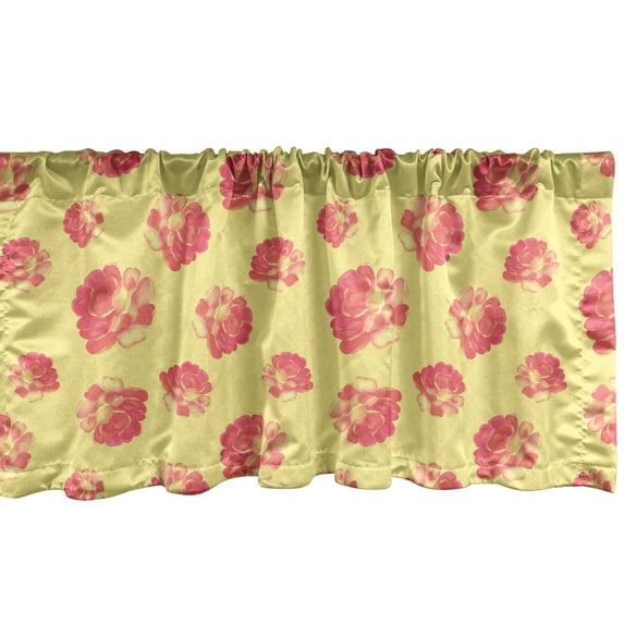 Ambesonne Roses Window Valance, Vintage Theme Feminine Petals, 54" X 12", Pastel Yellow and Coral
