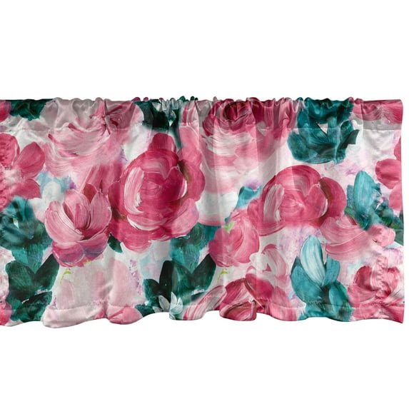 Ambesonne Roses Window Valance with Rod Pocket, Avant Garde Roses Blooming, 54" x 12", Magenta Forest Green Rose