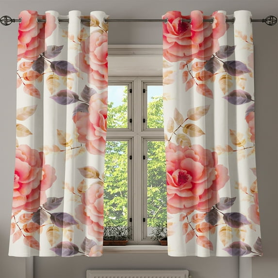 Ambesonne Rosetta Grommet Curtain, Vintage Rose Floral Boho, 50"x60", Coral Cream and Sage Green