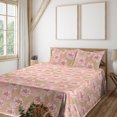 thumbnail image 1 of Ambesonne Rosette Pattern Fitted & Flat Sheet with Shams 4 Pcs Set, Aloha Roses Leaves, Queen, Pastel Pink Avocado Green, 1 of 1