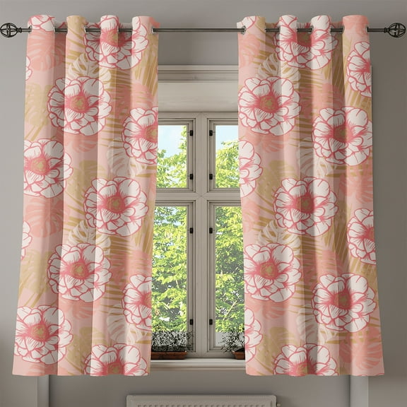Ambesonne Rosette Pattern Grommet Curtain, Aloha Roses Leaves, 50"x60", Pastel Pink Avocado Green
