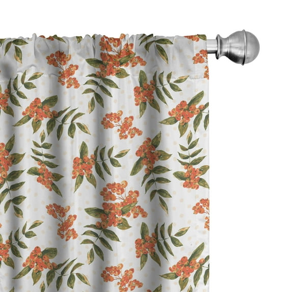 Ambesonne Rowan Window Curtains, Botanical Foliage Nature, Each 28" W x 95" L, Dark Green Pale Pink
