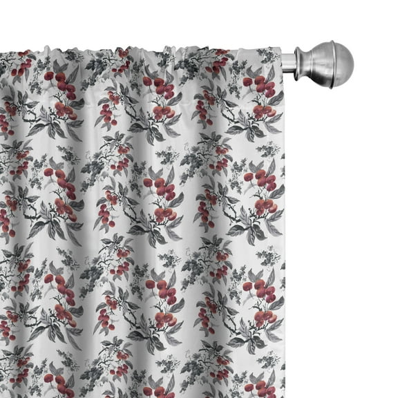 Ambesonne Rowan Curtains, Abstract Botany Garden, Pair of 28"x95", Ruby Grey Black