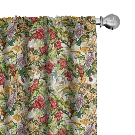 Ambesonne Rowan Curtains, Flower Berries Rustic Art, Pair of 28"x95", Multicolor