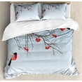 thumbnail image 1 of Ambesonne Rowan Duvet Cover Set, Bullfinch Birds Branches, 2-Calking, Dark Brown Pale Blue, 1 of 7