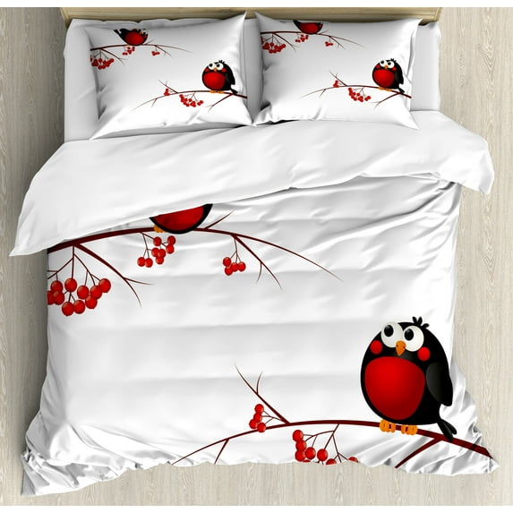 Ambesonne Rowan Duvet Cover Set, Cartoon Christmas, 2-Calking, Red Black White