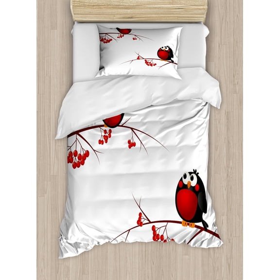Ambesonne Rowan Duvet Cover Sets, Cartoon Christmas, 2-Twin, Red Black White