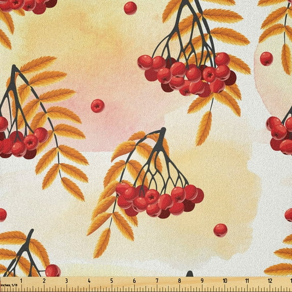 Ambesonne Rowan Fabric by the Yard Microfiber, Romantic Fall Season Tile, 5 Yards, Orange Red Peach