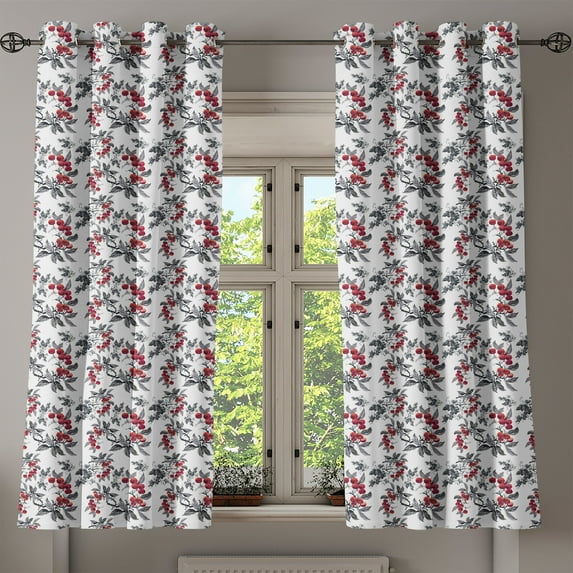 Ambesonne Rowan Grommet Curtain, Abstract Botany Garden, 50" x 63", Ruby Grey Black