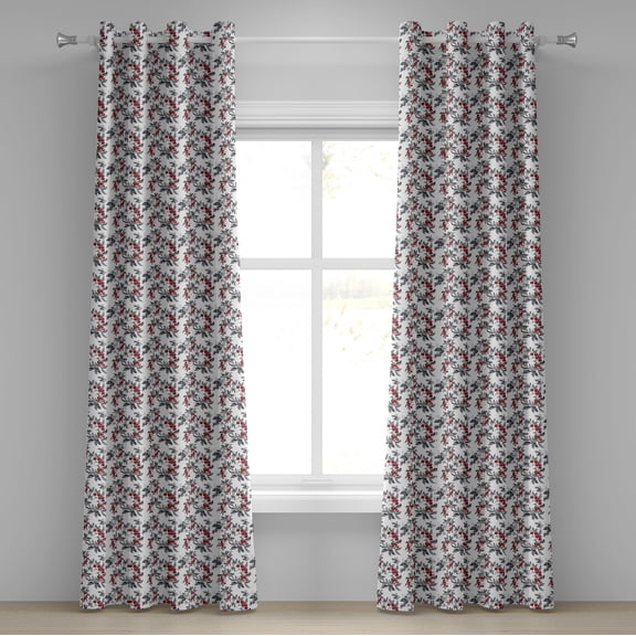 Ambesonne Rowan Grommet Curtain, Abstract Botany Garden, 50" x 84", Ruby Grey Black