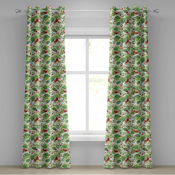 Ambesonne Rowan Grommet Curtain, Green Leaves Wild Fruits, 50" x 84", Apple Green Fern Green
