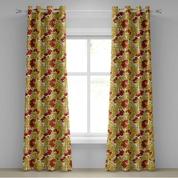 Ambesonne Rowan Grommet Curtain, Juicy Ripe Fruits Leafage, 50" x 72", Vermilion Mustard and White
