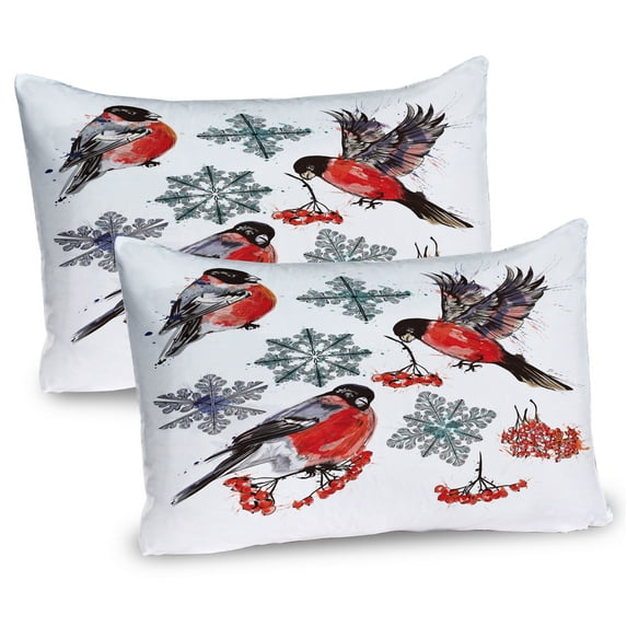 Ambesonne Rowan Pillow Sham 2 Pack, Christmas Composition Art, 26"x20", Scarlet Grey Black