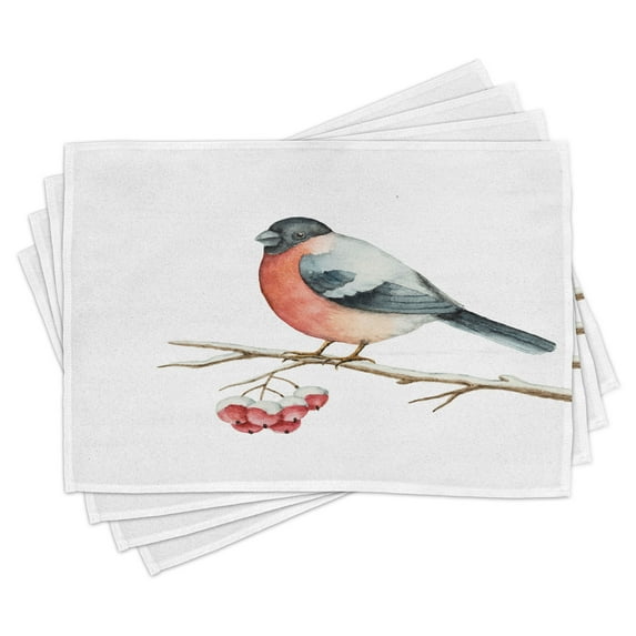 Ambesonne Rowan Place Mats Set of 4, Wild Bird Watercolor, Standard Size, Coral Pale Grey Black