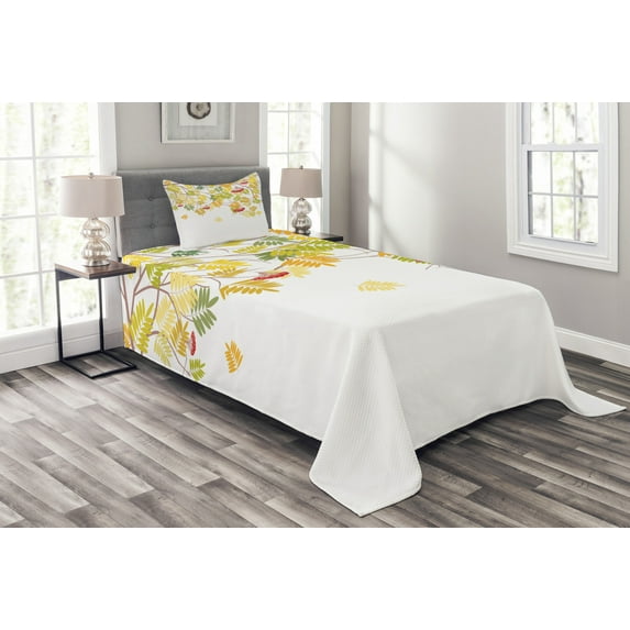 Ambesonne Rowan Quilted Bedspread Set 2 Pcs, Colorful Vivid Fall Tree, Twin Size, Multicolor