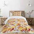 thumbnail image 1 of Ambesonne Rowan Quilted Bedspread Set 2 Pcs, Ripe Berries Dried Leaves, Twin Size, Pale Blue Yellow Red, 1 of 3