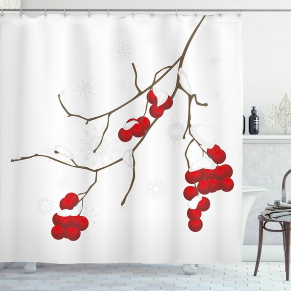 Ambesonne Rowan Shower Curtain, Plant with Snow, 69"Wx70"L, Red White Umber
