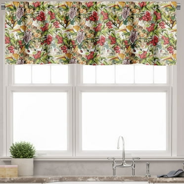 Ambesonne Rowan Window Valance, Flower Berries Rustic Art, 54" X 18", Multicolor
