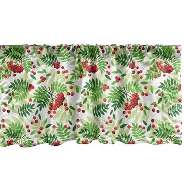 Ambesonne Rowan Window Valance, Green Leaves Wild Fruits, 54" X 12", Apple Green Fern Green
