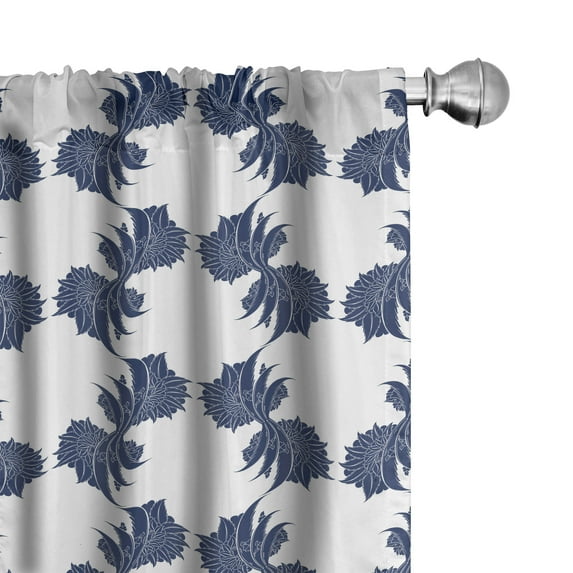 Ambesonne Royal Blue Curtains, Whimsical Flora Shapes, Pair of 28"x84", Dark Lavender Indigo