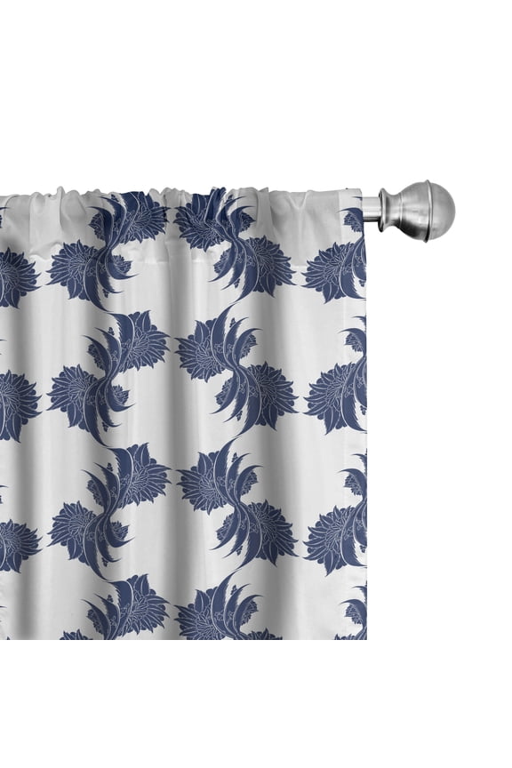 Royal Blue Curtains, Whimsical Flora Shapes, Pair of 28"x84", Dark Lavender Indigo