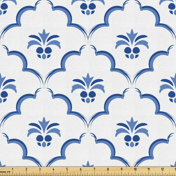 Ambesonne Royal Blue Fabric by the Yard Upholstery, Simplified Pineapples, 3 Yards, Dark Lavender and Grey