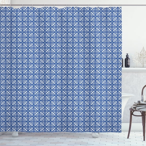 Ambesonne Royal Blue Shower Curtain, Floral Plain Back Plot, 69"Wx84"L, Dark Violet White