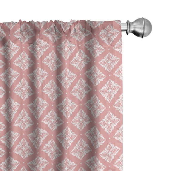 Ambesonne Royal Curtains, Bicolored Flora Ornament Art, Pair of 28"x84", Pastel Pink and White