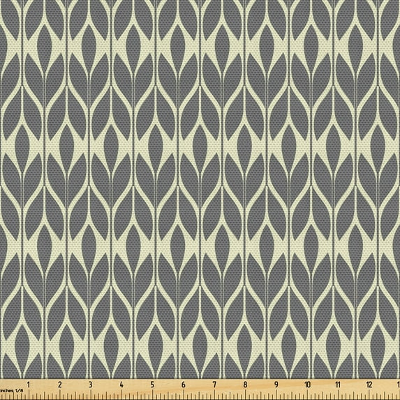 Ambesonne Royal Fabric by the Yard Upholstery, Fashion Geometric Flowers, 3 Yards, Dimgray Grey Yellow