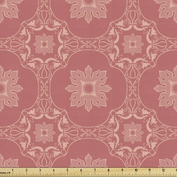 Ambesonne Royal Fabric by the Yard Upholstery, Vintage Abstract Floral Art, 5 Yards, Dried Rose Blush and Salmon